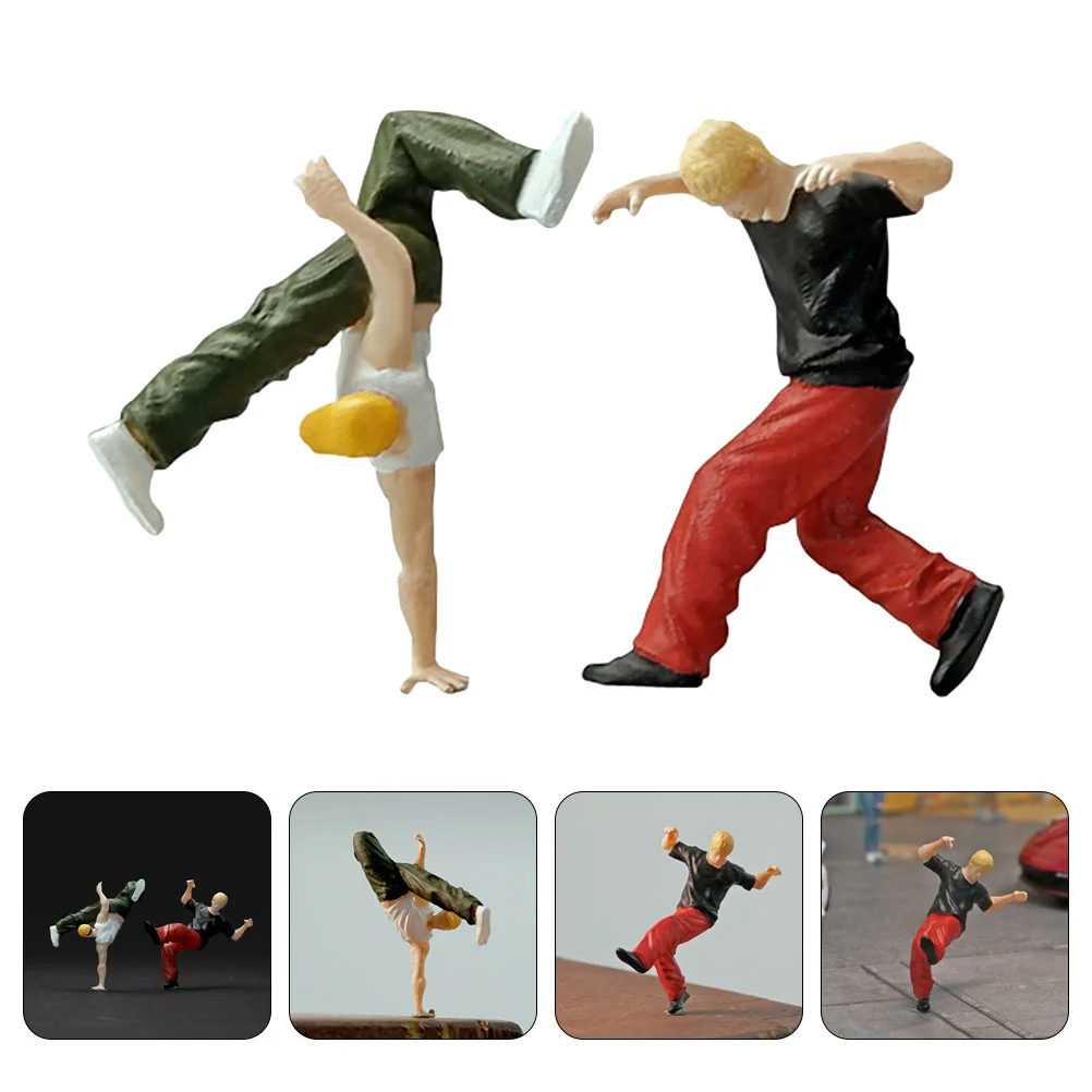 

2 Pcs Fashion Miniature Hip-hop Model Man Resin Hiphop Dancer Figure Decoration