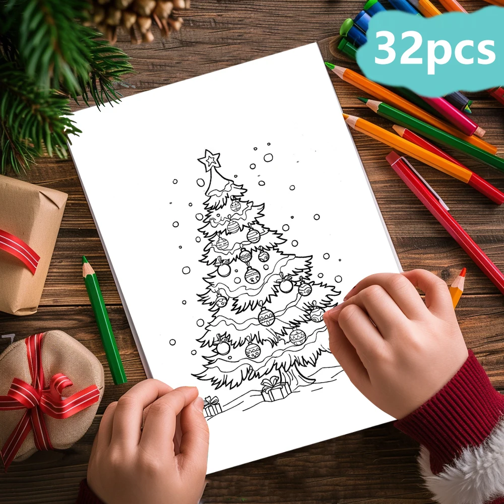 32pcs, Christmas Doodle Coloring Cards, Postcards, DIY Coloring Cards, Birthday Gifts, Back to School Supplies, Christmas Gifts