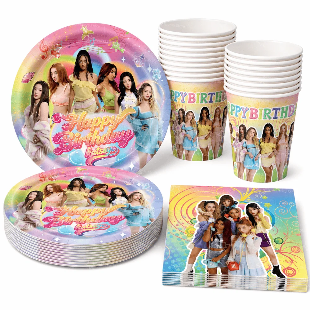 Katseye Birthday Decoration Kpop Party Tableware Set Disposable Cups Plates