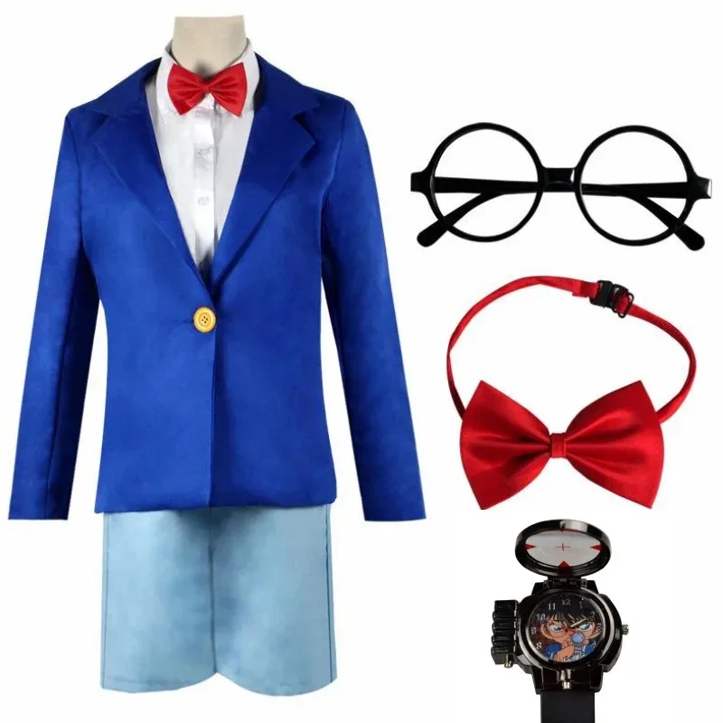 AA wat Anime Detective Conan Edogawa Cosplay hombres y niños disfraz de Halloween Konan uniforme conjunto de tela estudiante Performanc2025 nuevo