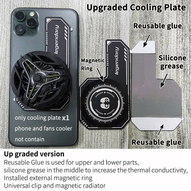 2024 Cell Phone Cooler Plate Radiator Magnetic Radiating Sticker for Game Cooling Fans Heat Sink For IPhone/Samsung/Xiaomi