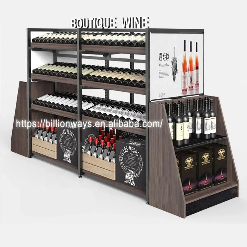 Customized High Quality Liquor Store Design Supermarket Wine Display Rack Wine Shop Customized Furniture Wine Shelves For Shops