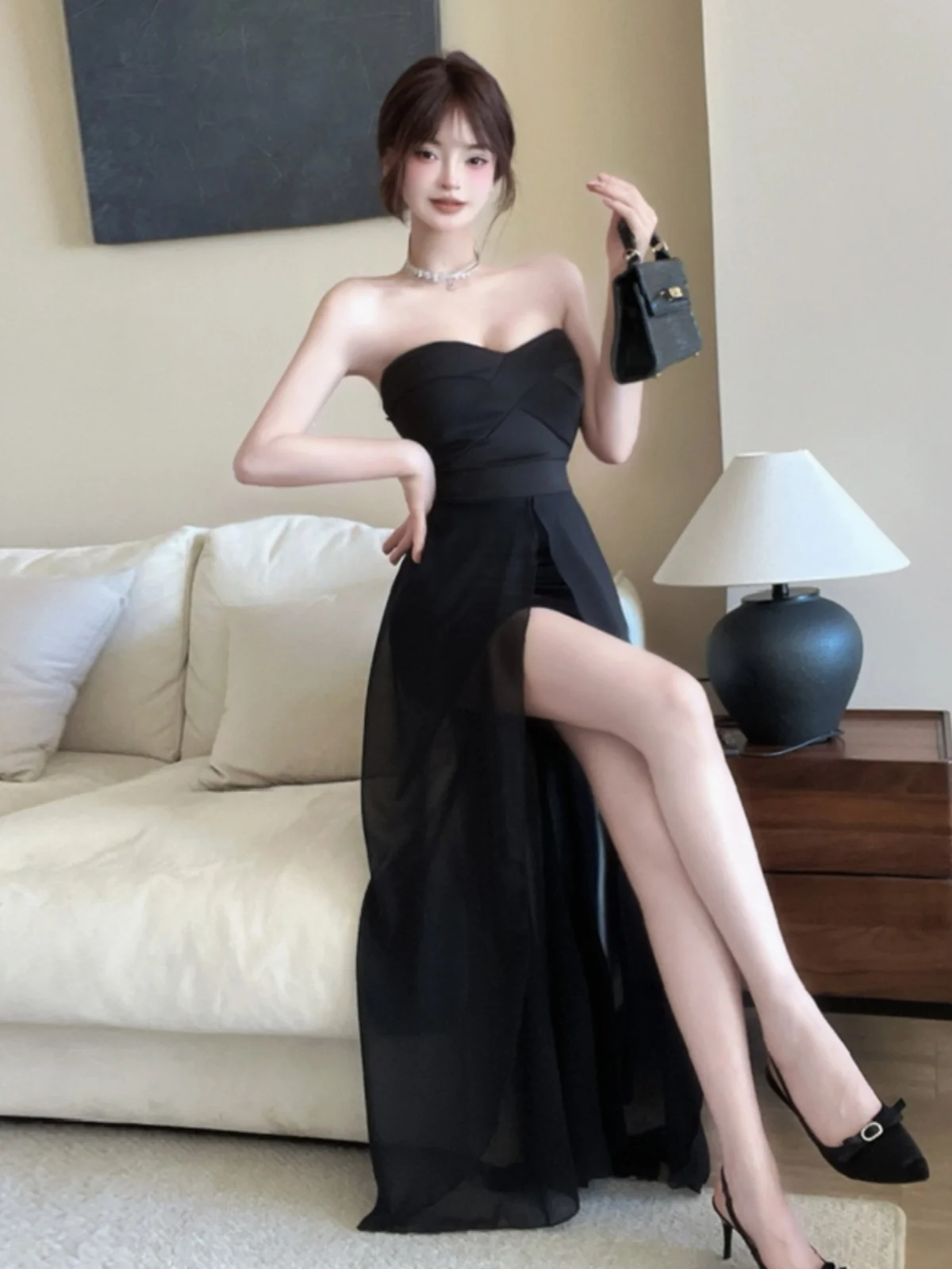 Ele White Tulle One-oulder Gown High Waist Bridesmaid Dr Summer ort Skirt No Sve H-ape Pure Color