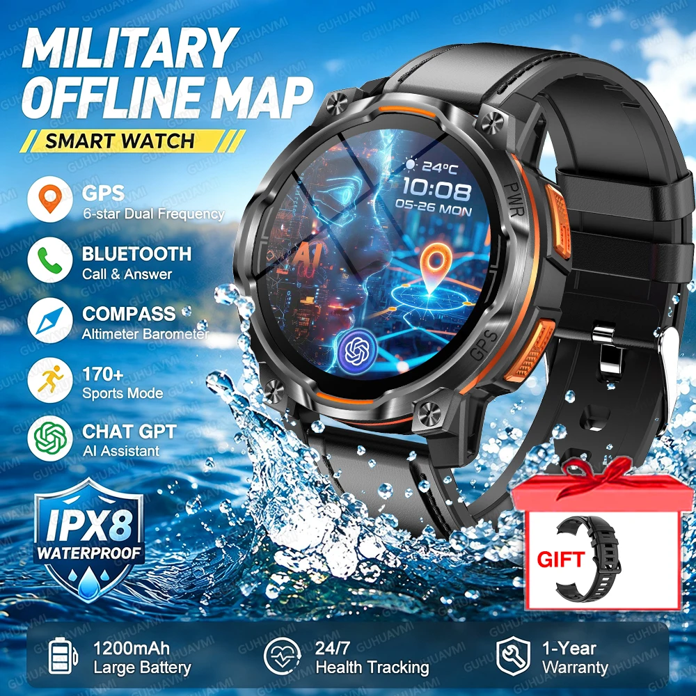2026 GPS Offline Map Smart Watch, Advanced Navigation