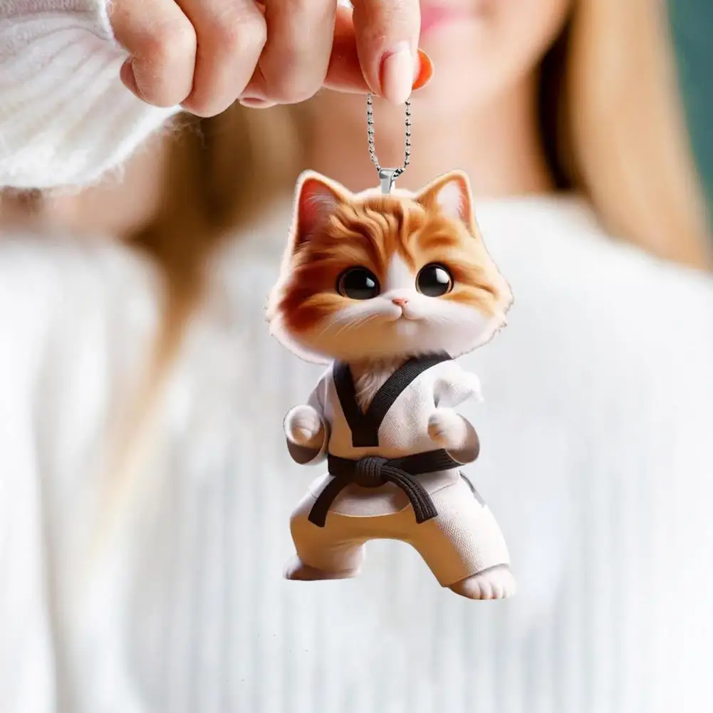 Cat Hanging Decoration Flat Cat Pendant Cartoon Kung Fu Cat Acrylic Ornament for Christmas Tree Car Rearview Mirror - Image 2