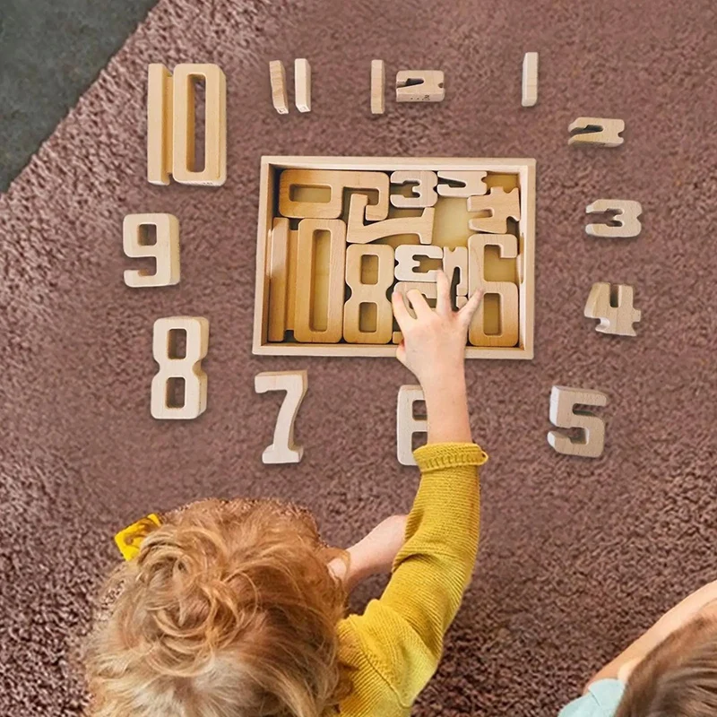 Juego de bloques de números de madera para niños pequeños, juguete de aprendizaje inteligente, Educación Temprana, caja de madera grande