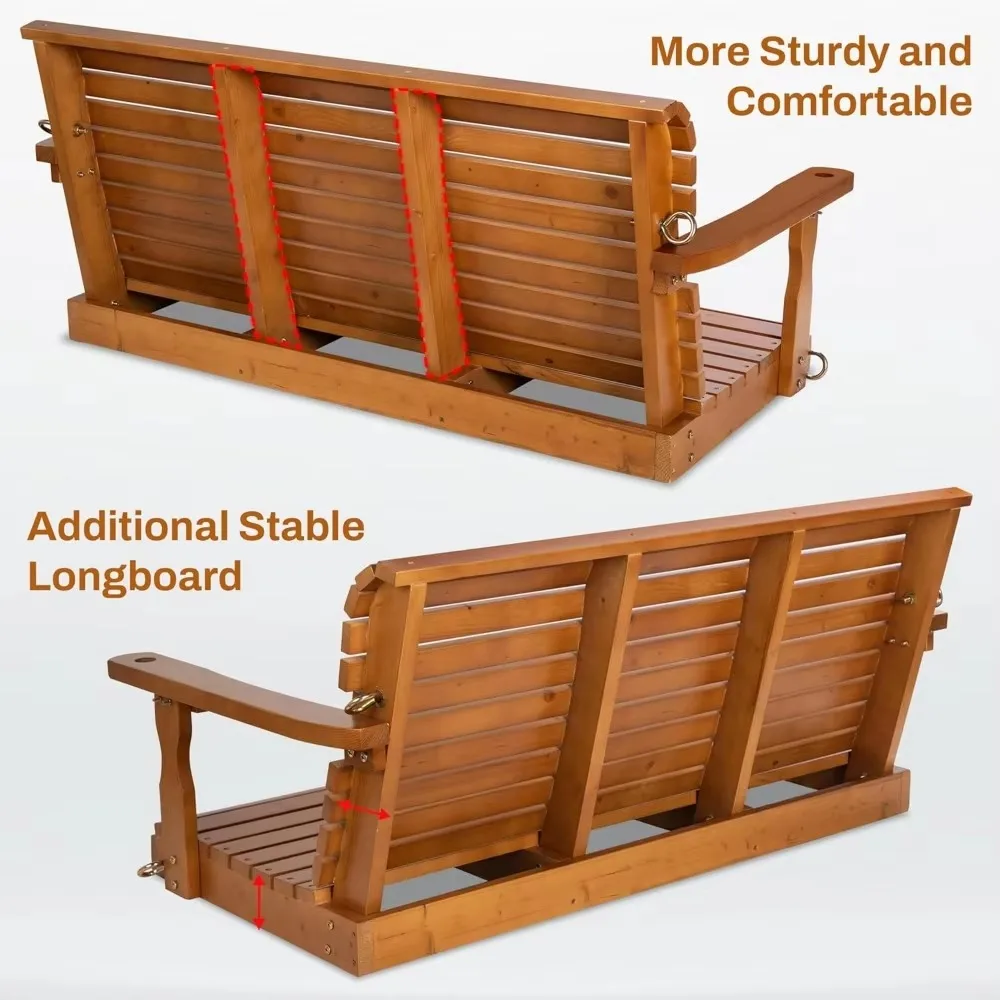 Balançoire de porche en bois pour l'extérieur, banc de porche, 51.2 po de large, balançoires extérieures dans l'arrière-cour et le jardin