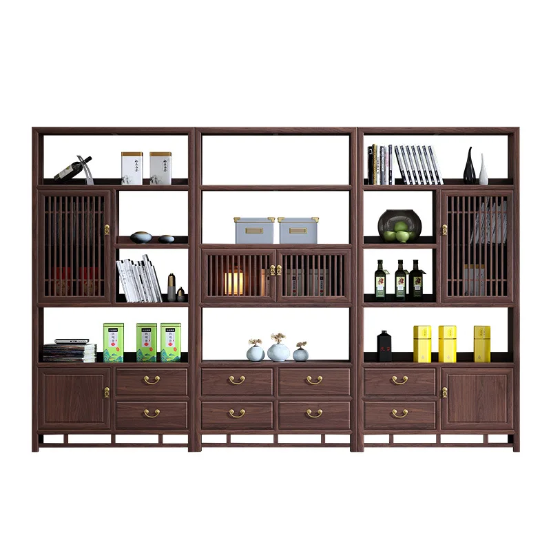 

Solid wood new Chinese tea display cabinet rack black walnut