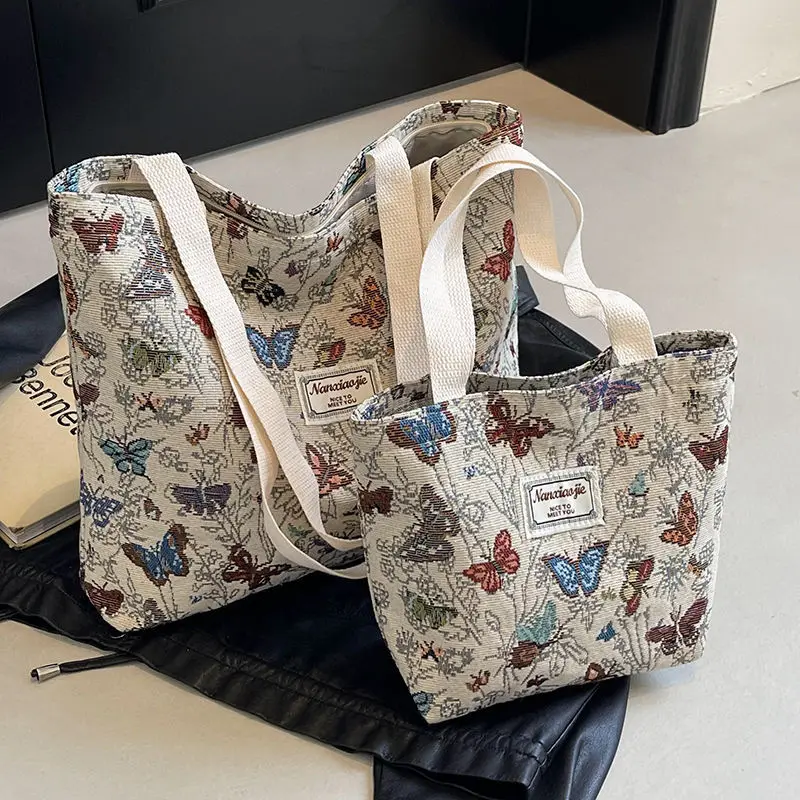 سعة كبيرة فراشة حقيبة قماش قنب 2025 ركاب جديد حمل حقيبة للنساء Instagram موضة نزهة حقيبة كتف واحدة الأم