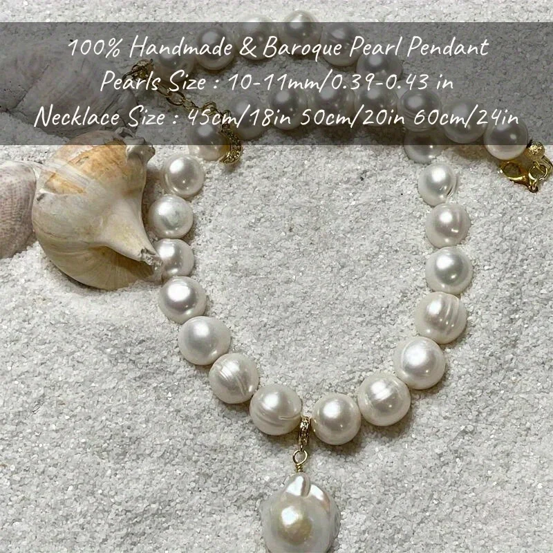 MYSOYA 10-11 مللي متر قلادة من اللؤلؤ الباروكي أحجام متعددة مع صندوق هدايا هدية مثالية لحفلات الزفاف وأعياد الميلاد وعيد الميلاد والعام الجديد