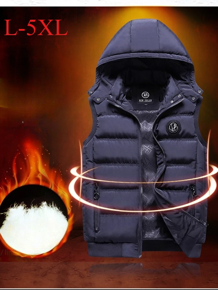 Men Autumn Sleeveless Fleece Warm Detachable Hooded Vest Men Winter Outdoors Casual Solid Pocket Zipper Fashion Vest Male Coat