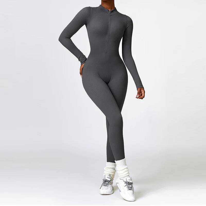 Autumn Long Sleeved Sports Set Women Gym Jumpsuit One-Piece Yoga Clothes Sportswear Bodycon Workout  Jumpsuits Women Outfits