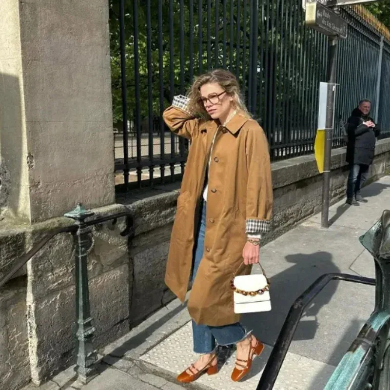 Women's New Chic Casual Streetwear Reversible Trench Coat Fashion Single Breasted 2026 Long Jacket Vintage Pocket Female Coat
