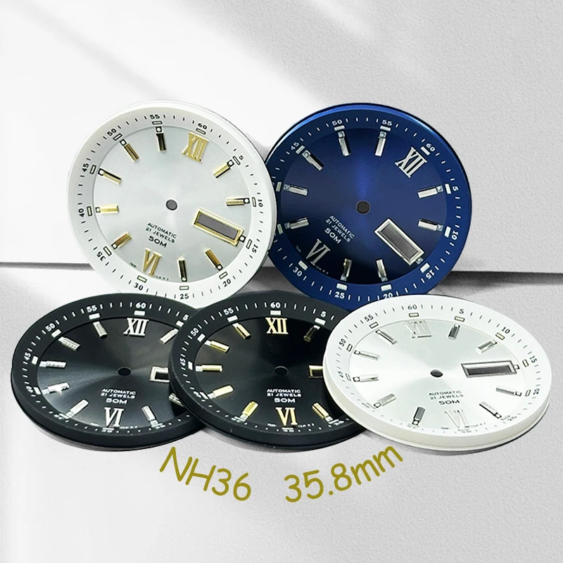 

Mod 35.8mm NH36 Dial Custom Logo Watch Dial With Chaptert Ring Fits Japanese Movement Watch Repair Accessories Parts