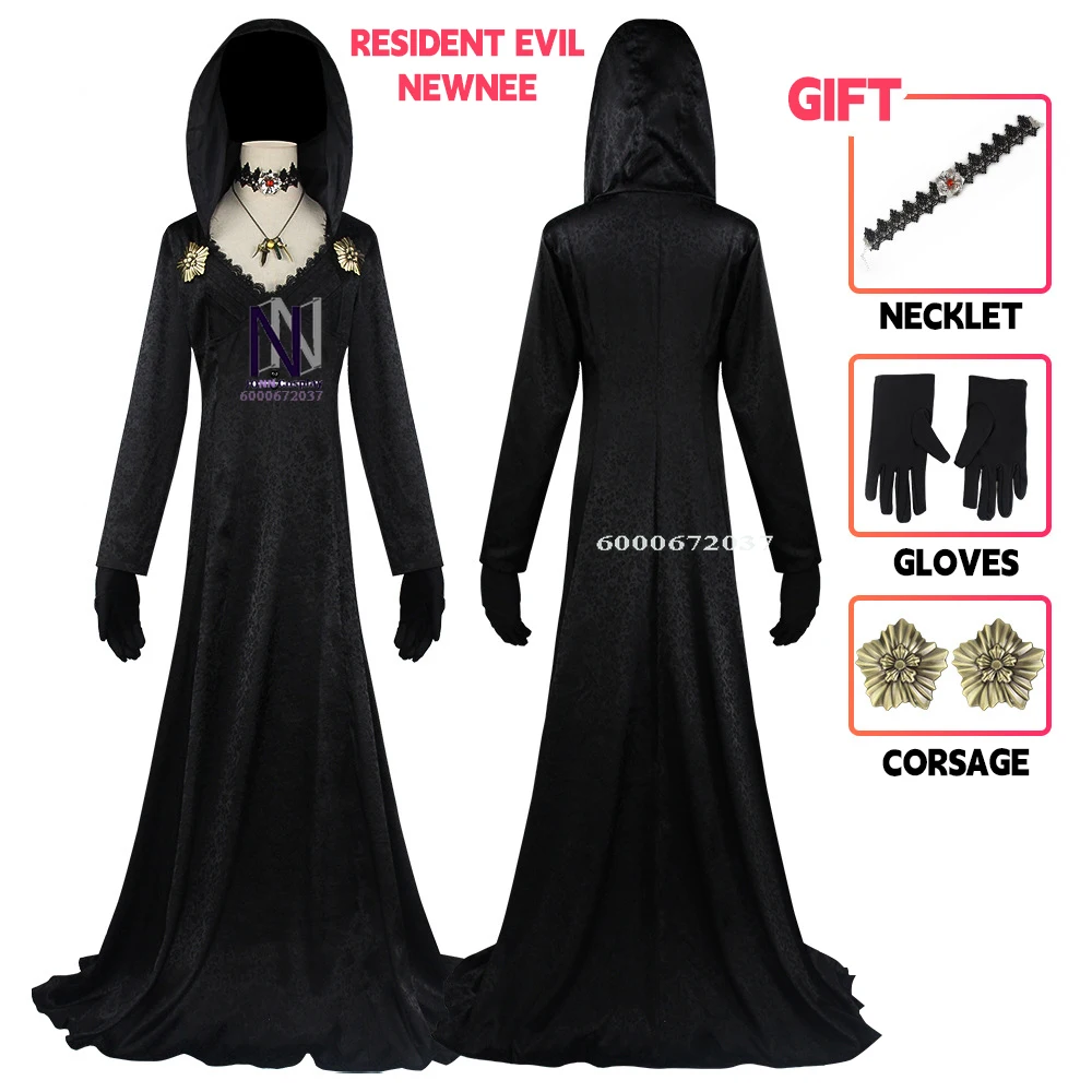 

In - Stock Resident Evil 8 Vampire Lady Alcina Dimitrescu Cosplay Costume - Women's Black Dress for Halloween & Carnival Parties