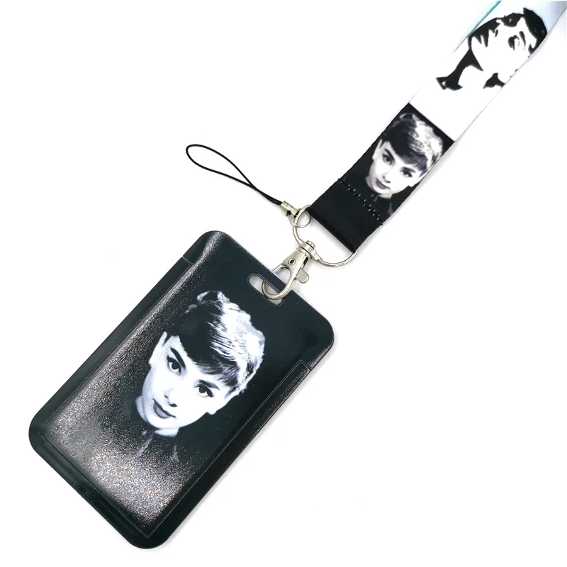 Audrey Hepburn Credit Card ID Holder Bag Student Women Travel Bank Bus Business Card Cover Badge Accessories Gifts Lanyard Strap