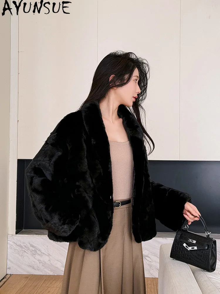 AYUNSUE 천연 밍크 모피 자켓 여성 2025 여성을위한 새로운 우아한 리얼 모피 자켓 의류 고품질 겨울 Шуба Женская
