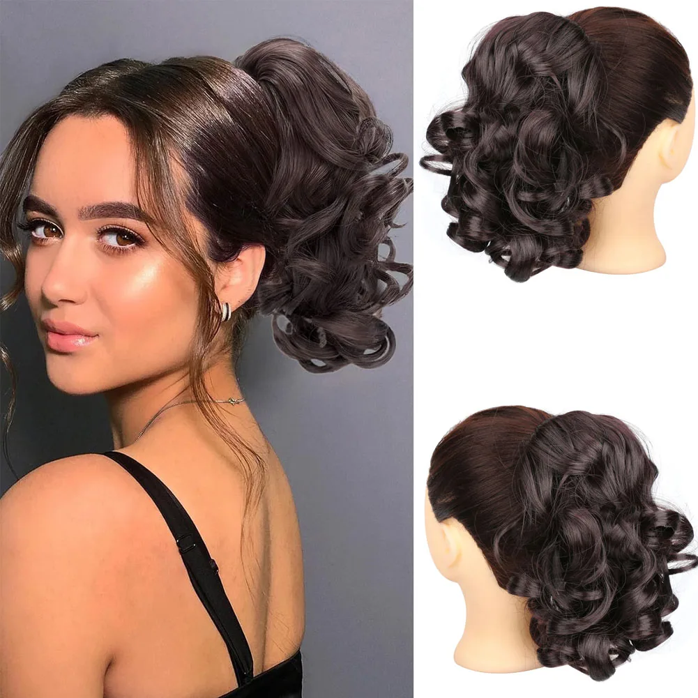 

Short Drawstring Ponytail Afro Kinky Curly Ponytail Synthetic Hairpieces Clip in Curls Afro Puff Ponytail Extensions For Women