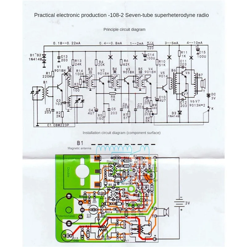 B68C 3 juegos de 7 tubos AM Radio electrónica DIY Kit de aprendizaje electrónico HX108-2 Kit de bricolaje sin batería