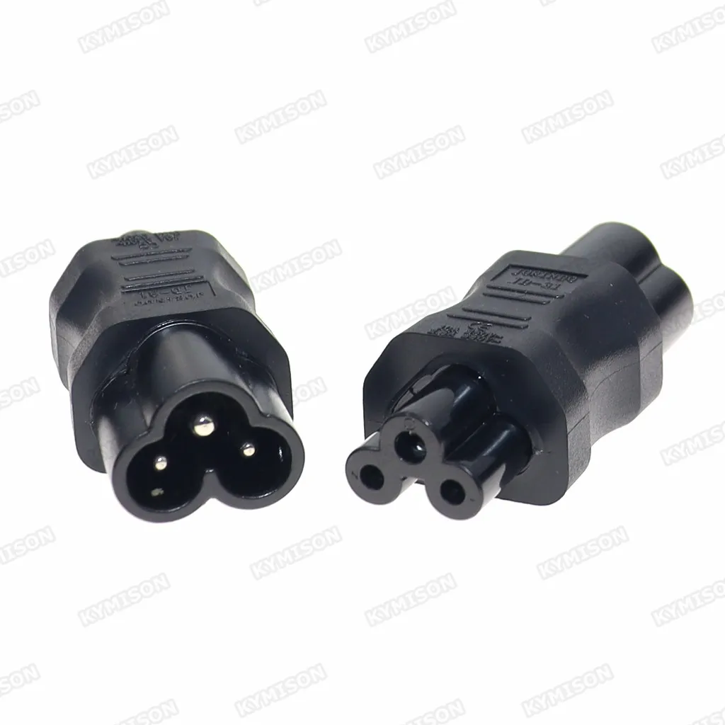 IEC 320 C6 male to C5 3Pin female power adapter, C5 to C6 IEC320 Cable Extender Converter Plug