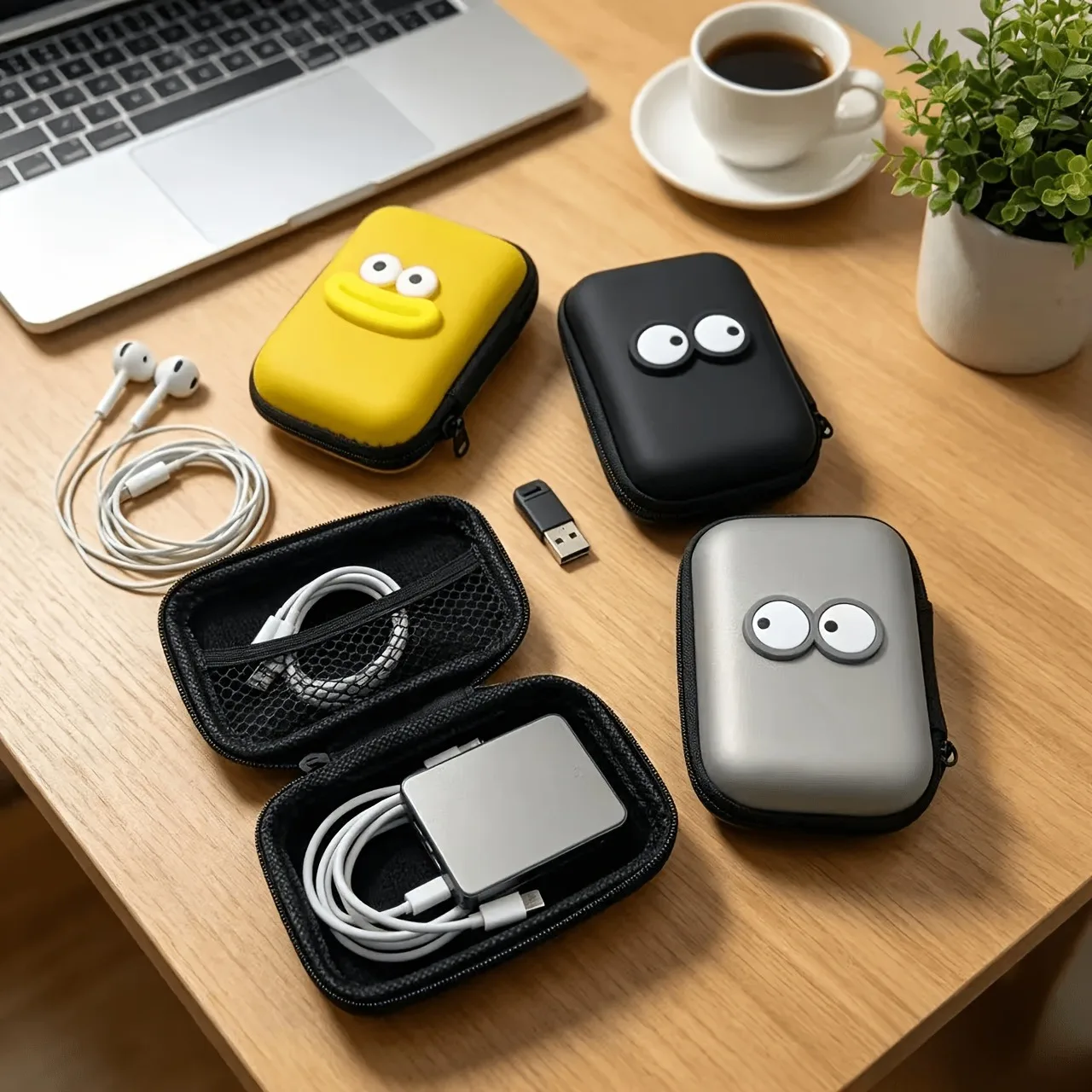 Cute Cartoon EVA Hard Case Anti-drop Zippered Travel Bag Portable Organizer for Earbuds Cables Chargers Electronics Accessories