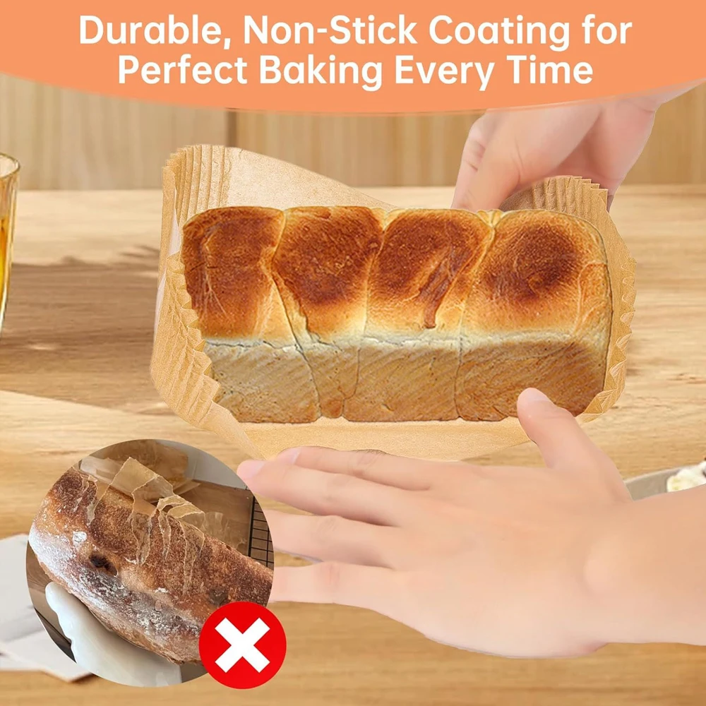 100 قطعة 21x11 سنتيمتر رغيف عموم بطانات غير عصا ورق زبدة ، آمنة للطعام المتاح للخبز/الخبز المحمص/خبز الموز/الكعك ، سهلة التنظيف