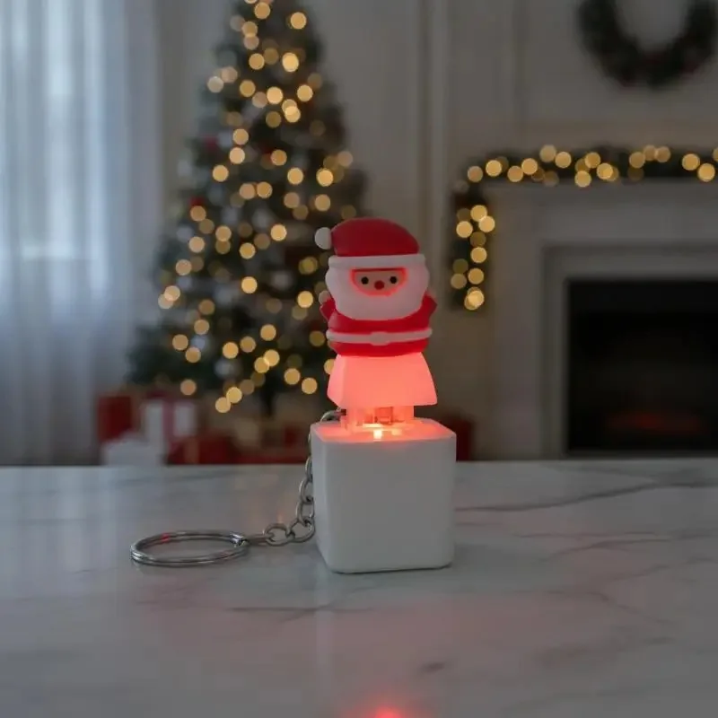 -Light Up Santa Claus Stress Relief Keychain Voice Function Christmas Key Ring for Bag Pendant Xmas Party Small Gift