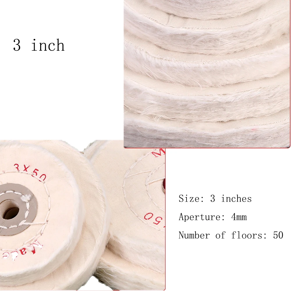 2-3 inci/4mm kain serat katun lubang dalam Gerinda roda Buffing untuk emas perak perhiasan cermin pemoles roda flanel alat