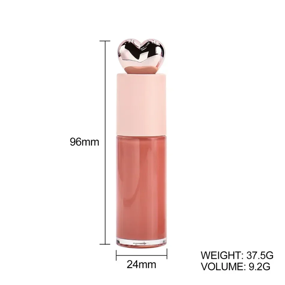 Brilho labial de marca própria, pigmento de longa duração, antiaderente, à prova d'água, logotipo personalizado, maquiagem em massa, livre de crueldade, tampa rosa em forma de coração
