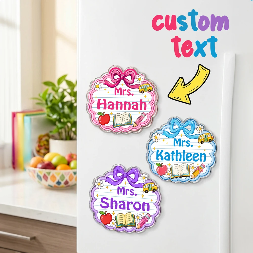 custom wording scalloped border bow acrylic fridge magnet back to school teacher keepsake refrigerator souvenir gift
