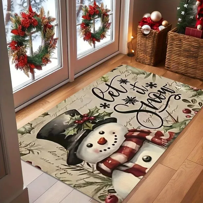 Snowman Pattern Merry Christmas Doormat Bathroom Carpets Anti-slip Bedroom Living Room Entryway Kitchen Floor Mats Home Decor