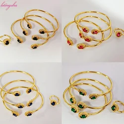Crystal Women Bangles Ring Zircon Nigeria 3PCS Africa Fashion Bangle Jewelry Advanced Shine Gold Plated Cuff Bracelet Banquet