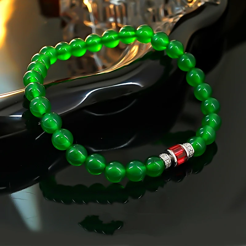 New Chinese Style Natural Green Jade Chalcedony Agate Beads Bracele for Women Luxury Personality Jewelry