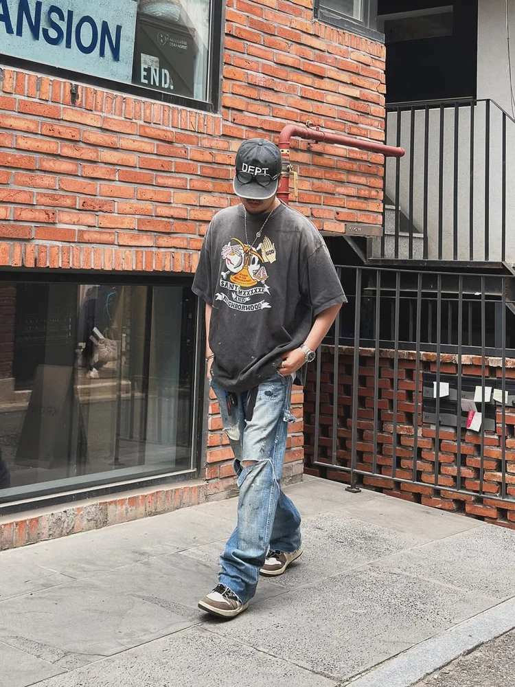 

American Streetwear Saint Nbhd Collaborative Heavyweight Waed Vintage Loose round Ne ort Sve T-irt Cotton Sweatirt