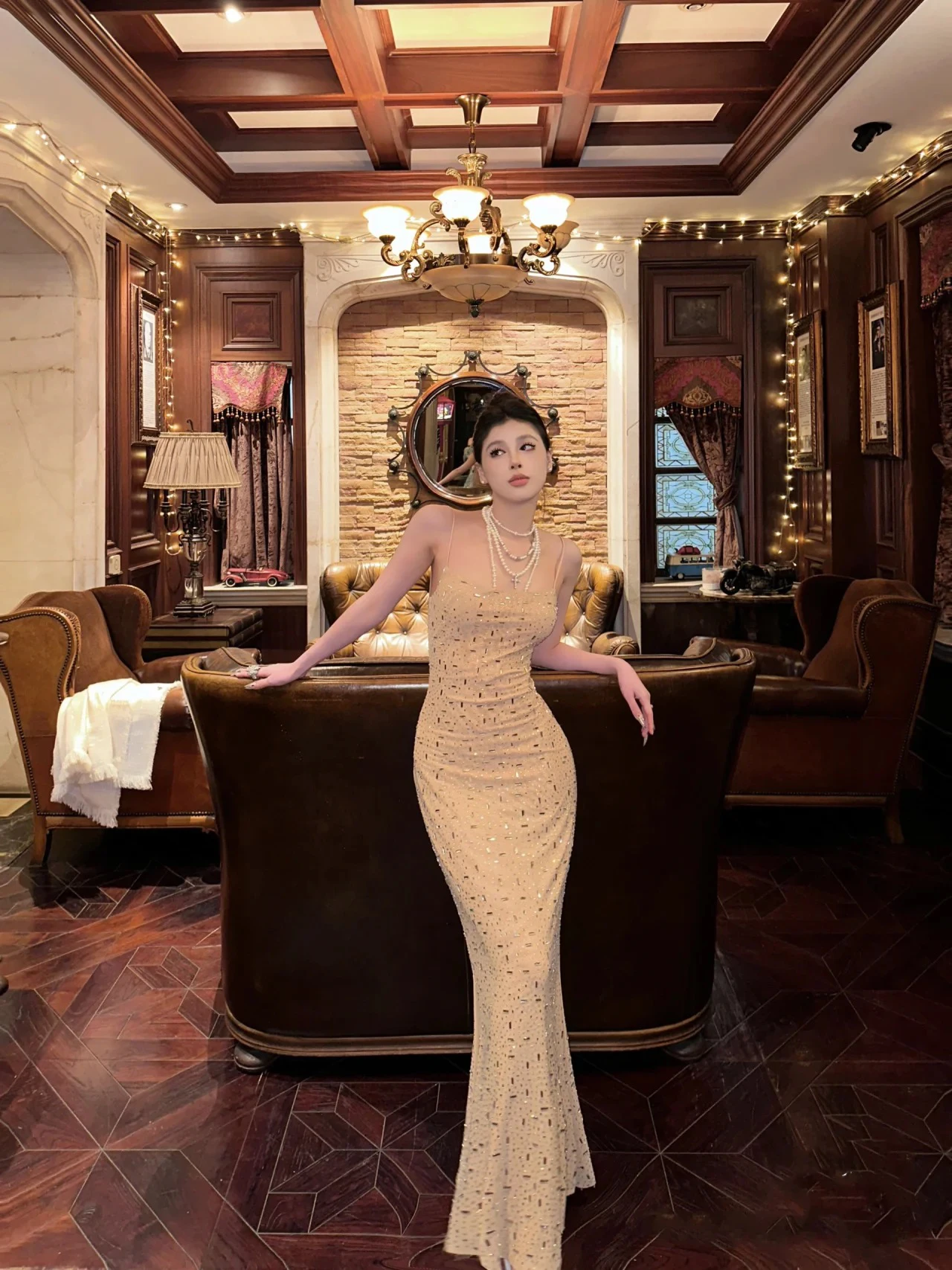 

ayla Summer New Beautiful Date Sparkling Diamond Nude Strap Dr Mid-Length Slim Kardaian Dr Polyester Fabric A-Line...