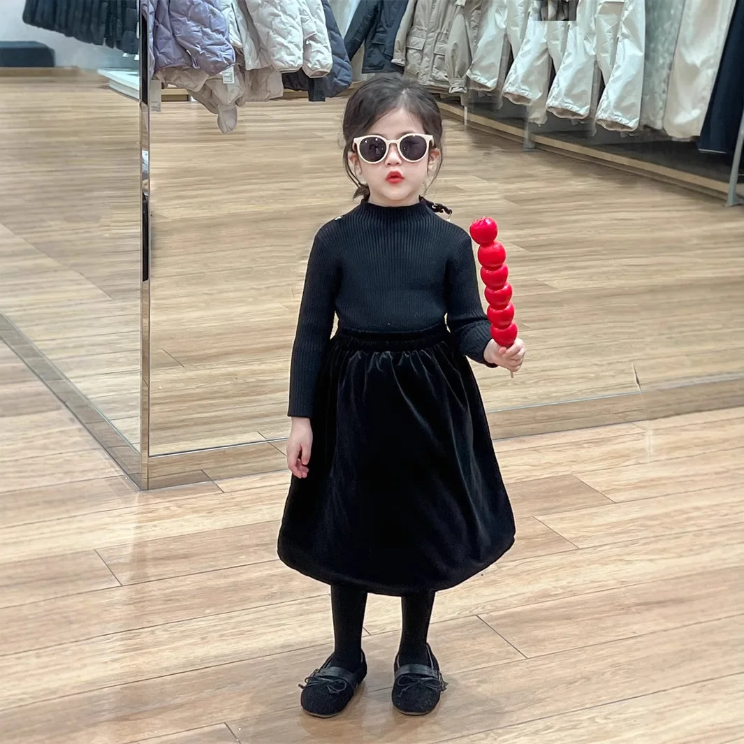 Girls Velvet Padded Quilted Inner Warm Thickened Skirt fashion casual baby skirt warm baby winter