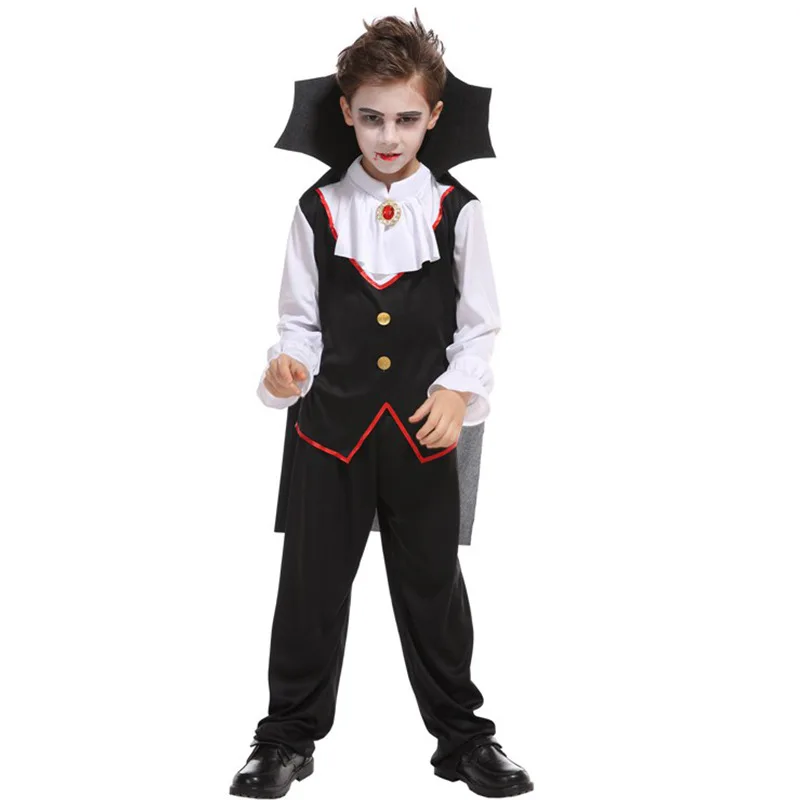 Kids Child Scary Gothic Boys Vampire Costumes Halloween Purim Carnival Roleplay Horrible Party Dress Up