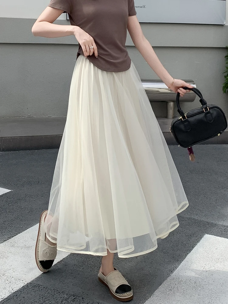 Sommer Neue Hohe Taille A-Line Midi Rock frauen f Rock Gaze Falten Rock Abnehmen Drapieren Koreanische Sle Pendeln