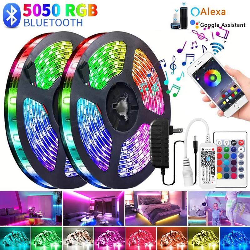 LED Strip Lights 5050 RGB Led Light APP Control 12V Flexible Ribbon Tape Color Change Luces Led Diode for Room Decor EU Plug