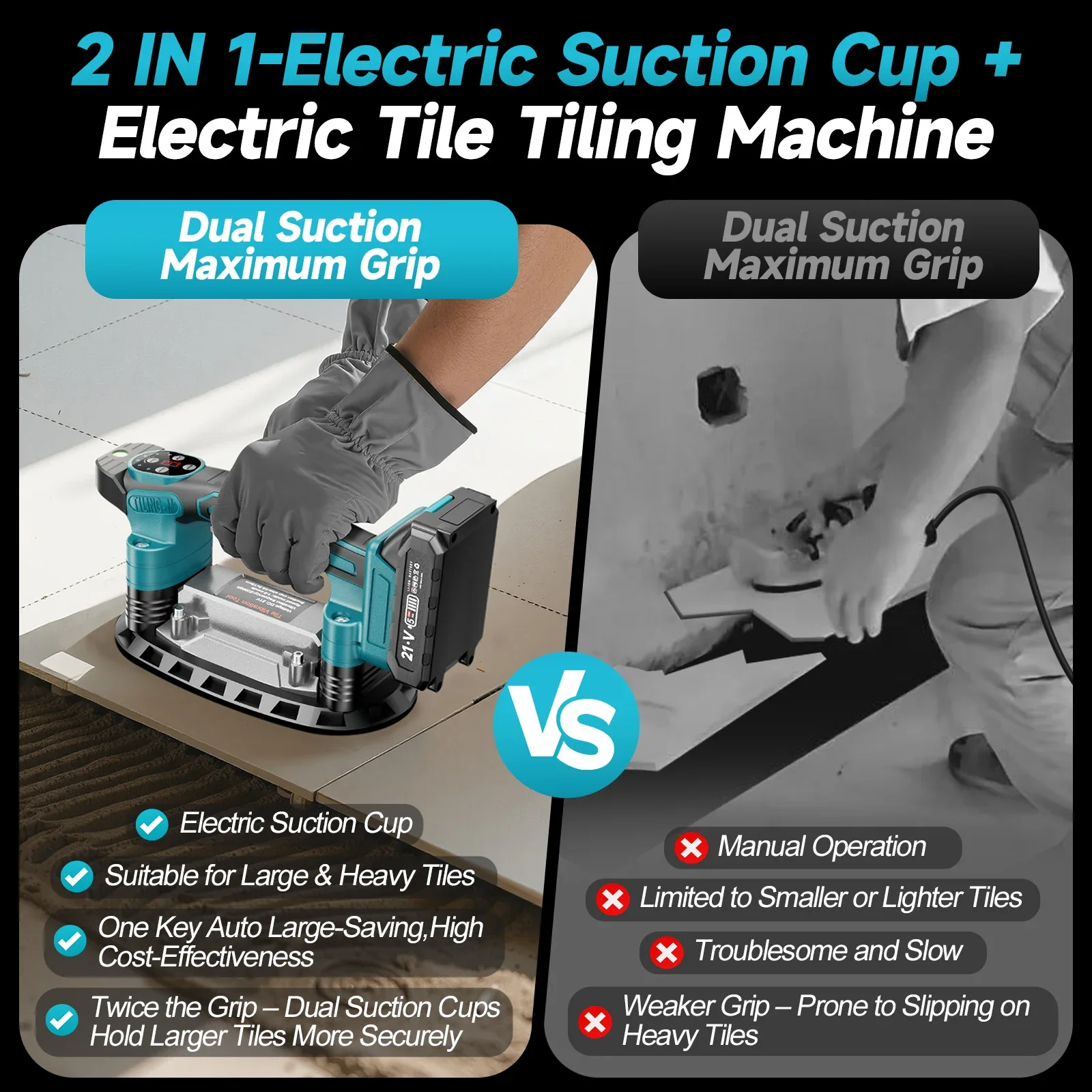 9 Speed Tile Laying Machine 400KG Tile Vibration Leveling Machine Cordless Tile Power Tool for Makita 18V Battery Pins image 3