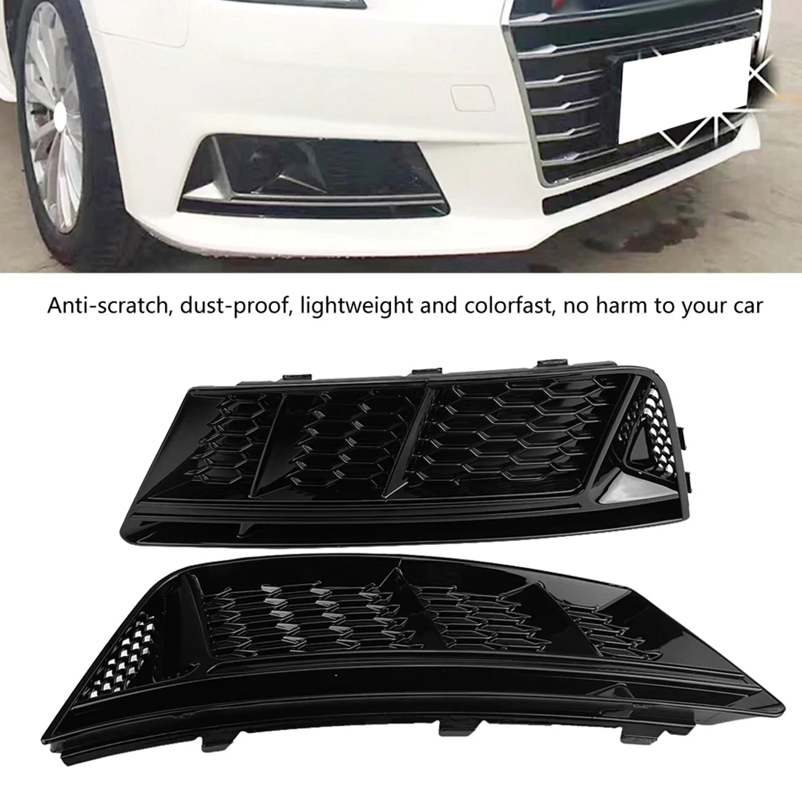 

Fog Light Grille Glossy Black Fog Lamp Bezel ABS S4 Style Without ACC For Audi A4 B9 2017-2018 Standard Bumpers Car Modification