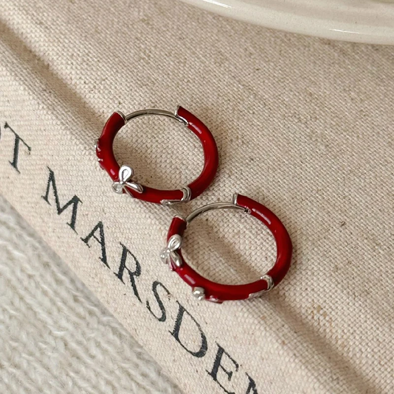 

PONYKISS 925 Sterling Silver Bowknot Enamel Round Hoop Earrings for Women Trendy Fine Jewelry Minimalist Sweet Cool Accessories