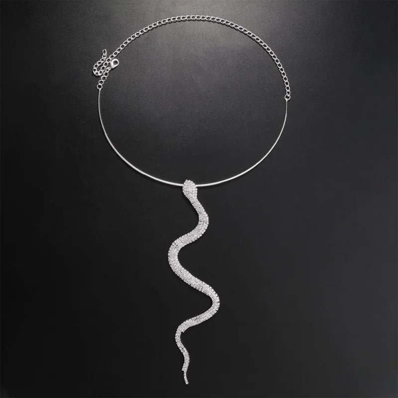 Stonefans Fashion Rhinestone Snake Collar Necklace Jewelry for Women High Quality Snake Pendant Wave Necklace Choker Accessories