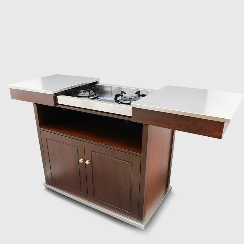 Double head stainless steel pull-in dining car, trolley commercial snack multi-function