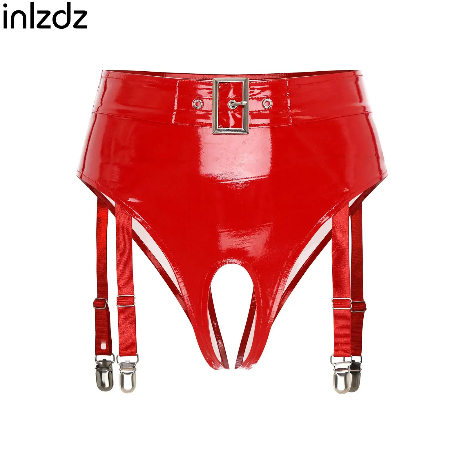 

Sexy Womens High Waist Crotch Open Thong Briefs Porno Patent Leather Nightwear Pole Dance Party Club Mini Skirt with G-strin