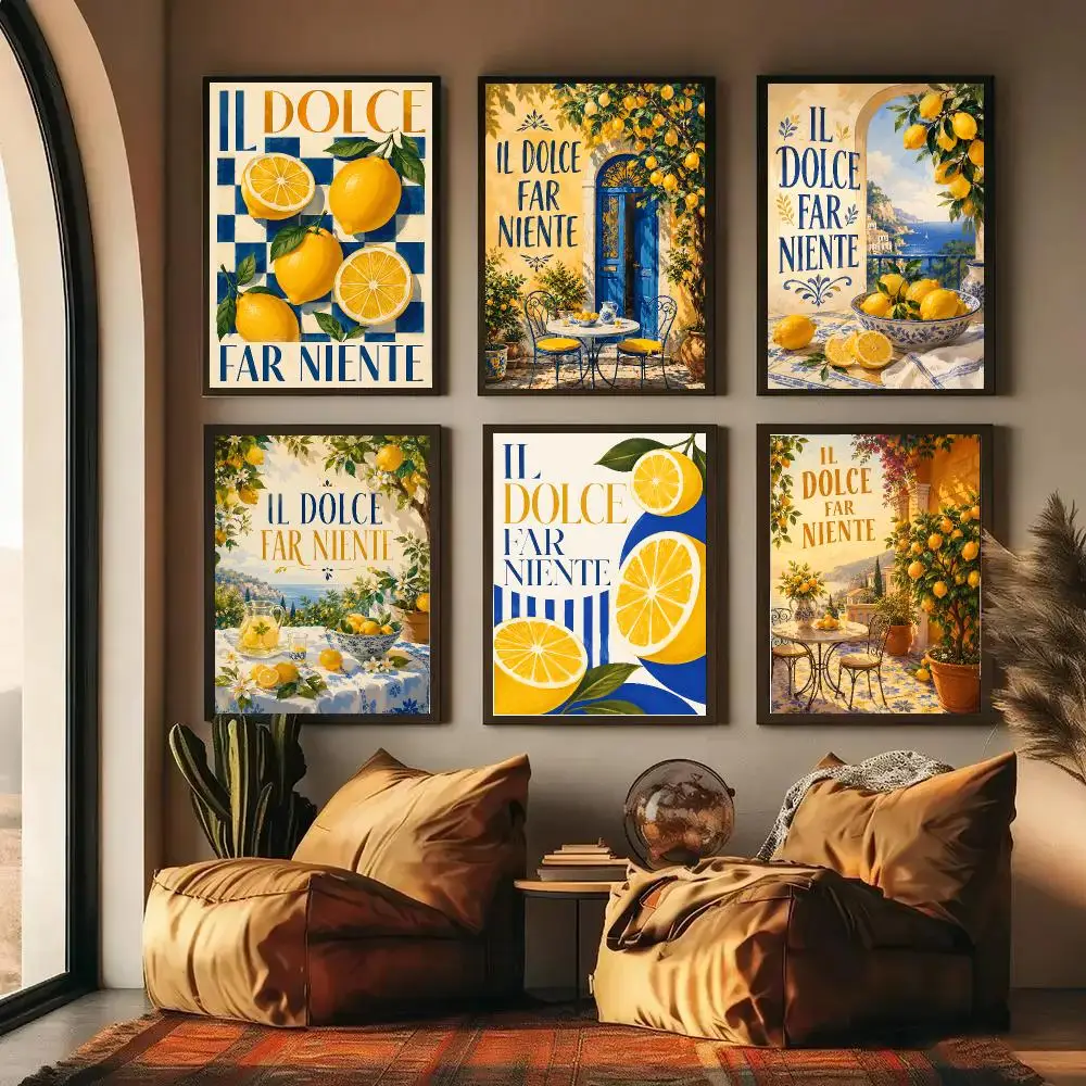 Mediterranean Lemon Escape Poster Wall Decor Self-Adhesive Aesthetic Modern Vibe Stylish Gift Friends Living Room Bedroom