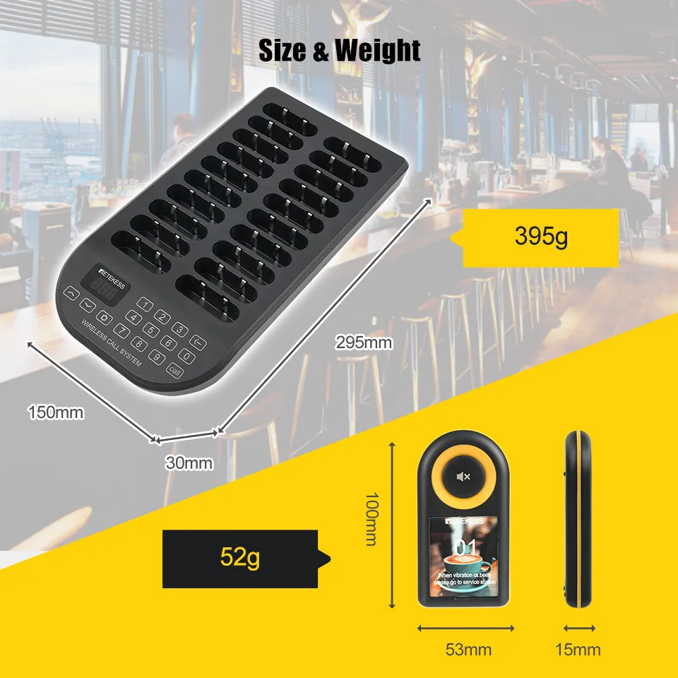 RETEKESS TD169 Drahtloses Restaurant-Pager-System, Vibrationsglocke, wasserdichter Vibrator, Coaster-Buzzer mit großer Reichweite für Food Truck und Café – Detail 17