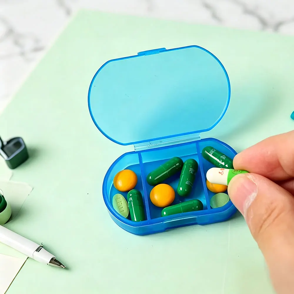 Pill Box Mini Pill Case 3 Grids Tablet Pill Organizer Case Dispenser Travel Tablet Holder Container Medicine Drug Storage Box