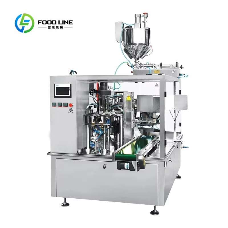 Automatic Rotary Premade Bag Doypack Packing Machine Liquid Powder Filling for Sauce Flour Milk Spice Stand‑Up Pouch Packaging
