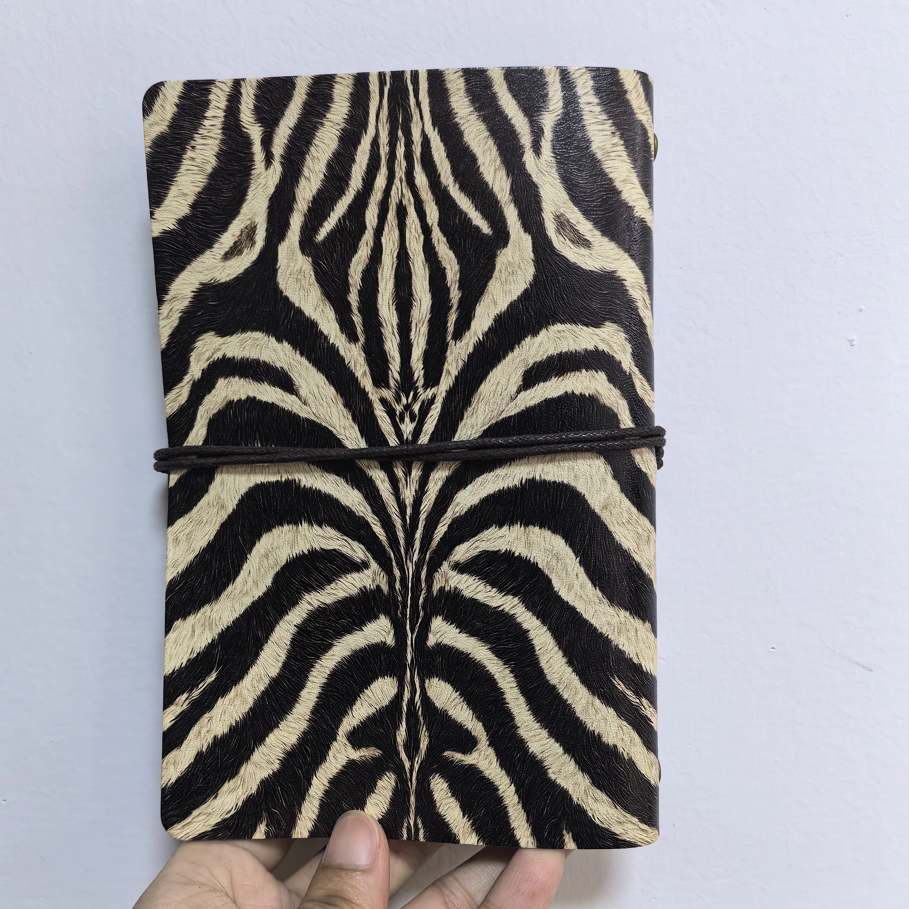 Vintage Zebra Stripe PU Leather Journal, Refillable Travel Notebook with Feather Charm, Safari Style Diary Gift for Animal Lover